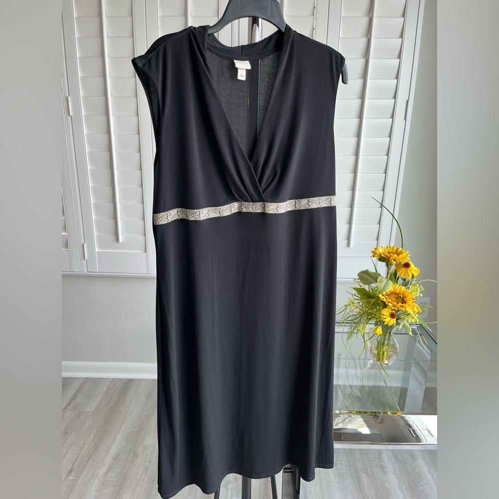 MERONA Black Criss Cross V-neck Empire Waist Sleeveless A-line Midi Dress Size L